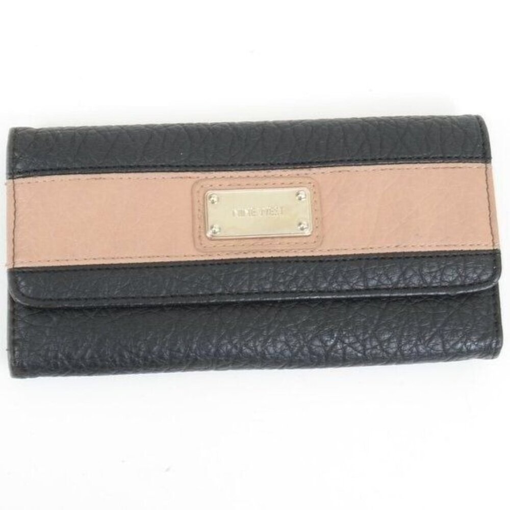Nine West Black Beige Trifold Wallet Card ID Holder